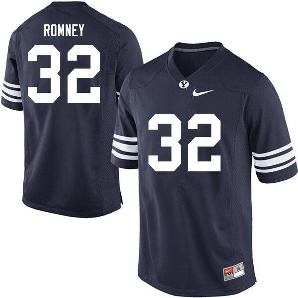 Men #32 Tate Romney BYU Cougars College Football Jerseys Sale-Navy